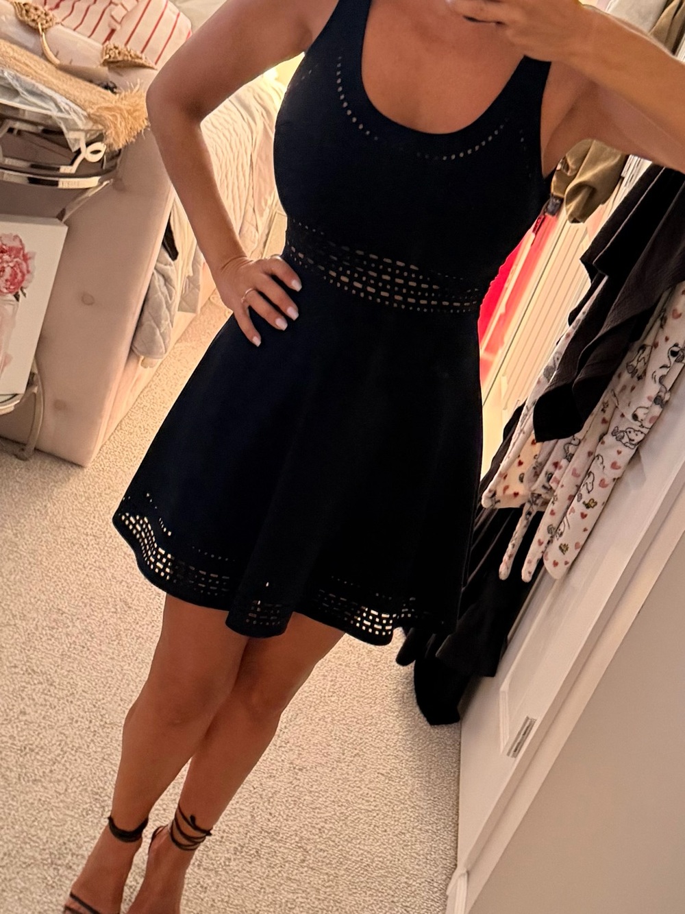 Elizabeth and James Black Sleeveless Eyelet Fit-and-Flare Mini Dress